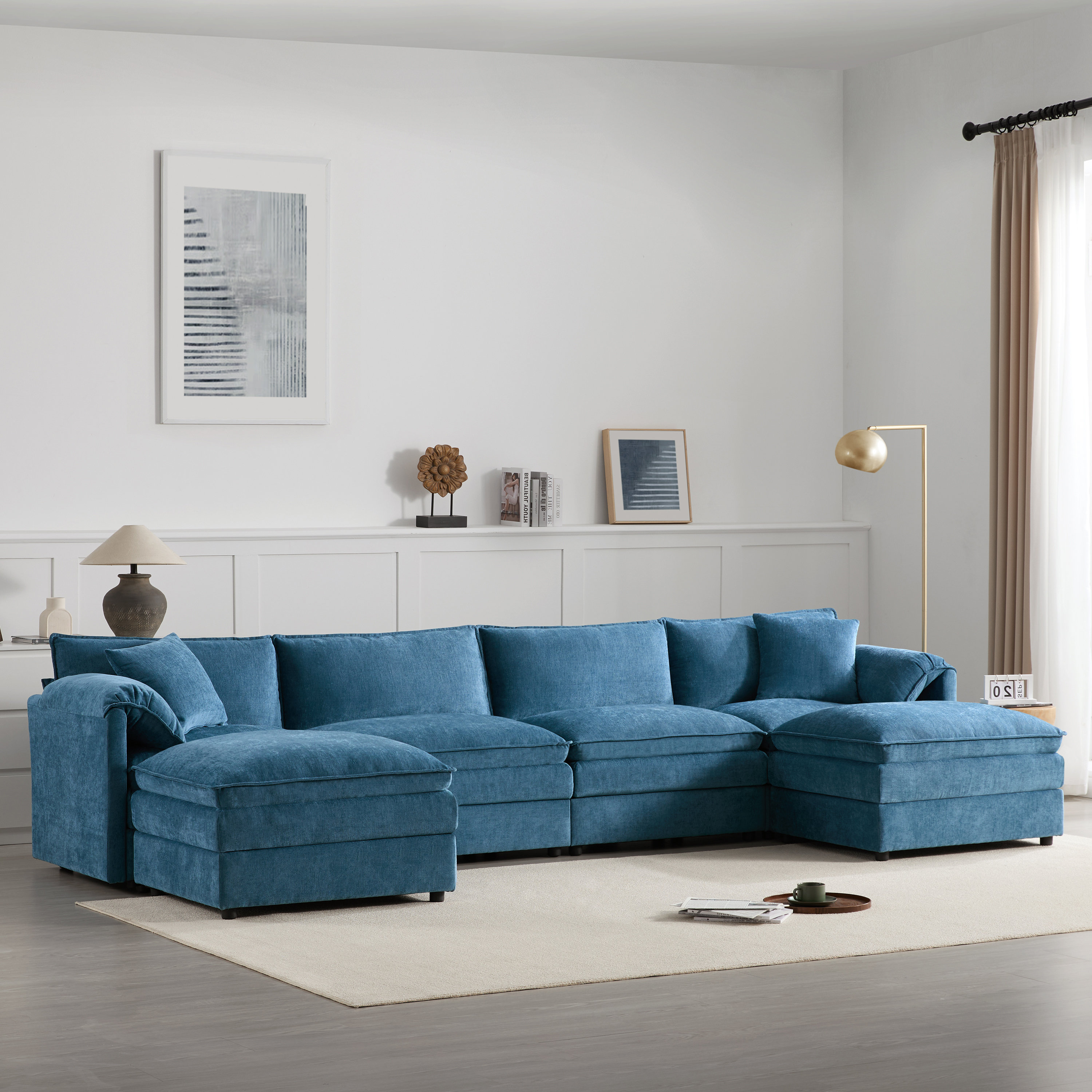 Latitude Run® 136" Chenille U Shaped Sectional Sofa Cloud Couch With Movable Ottoman | Wayfair